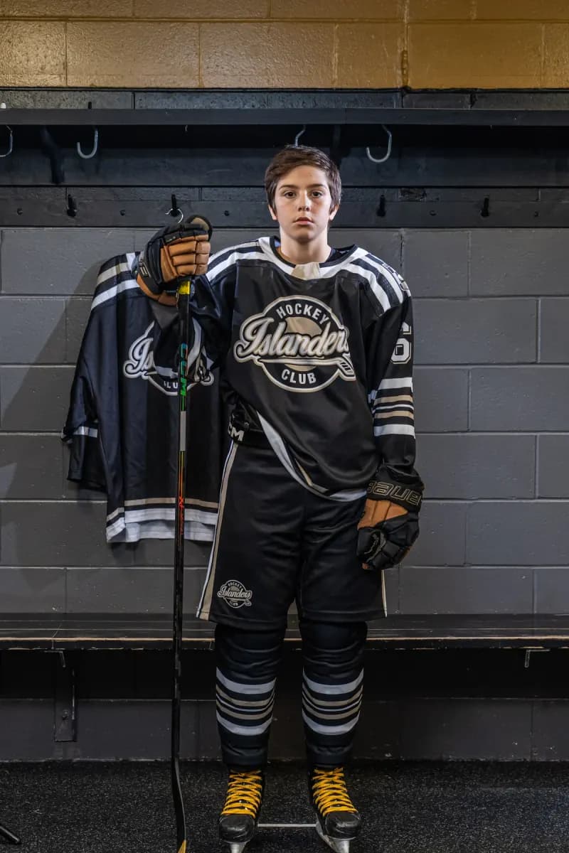 Dressing room portrait of a U15 AAA Islanders player